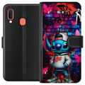Pikkukuva 1 / 2: Yhteensopiva Lompakkokotelo Samsung Galaxy A20e Katutaide Alien hupparissa Neon graffitityyli