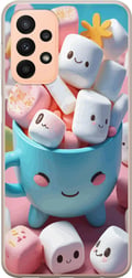 Miniatyrbillede 1 af 3: Kompatibel Mobilcover til Samsung Galaxy A23 Kawaii marshmallow smile kawaii-design med søde figurer i kop, farverig og glad stil