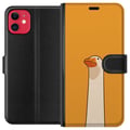 Miniatyrbilde 1 av 3: Kompatibelt Lommeboketui til Apple iPhone 11 Minimalistisk gåseillustrasjon på varm gul bakgrunn – humoristisk dyredesign i moderne og rolig cartoon-