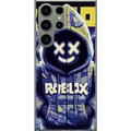 Miniatyrbild 1 av 3: Kompatibelt Mobilskal till Samsung Galaxy S23 Ultra Blå-gul Roblox-inspirerad hoodie-figur med mask och minimalistisk neonstil, stilren spelillustrat