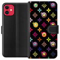 Miniatyrbillede 1 af 3: Kompatibel Tegnebogsetui til Apple iPhone 11 Farverigt mønster med geometriske symboler og øjne på sort baggrund pop art-design