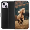 Pikkukuva 1 / 3: Yhteensopiva Lompakkokotelo Apple iPhone 14 Plus Tyylikäs hevonen juoksee kauniiden värien ja luonnon tunnelman täyttämien syyskenttien halki, vaikut