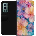 Miniatyrbillede 1 af 3: Kompatibel Tegnebogsetui til OnePlus 9 Pro Akvarelmåleri med store blomster i rosa, blå og gule nuancer i en blød, kunstnerisk stil