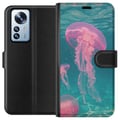Miniatyrbillede 1 af 3: Kompatibel Tegnebogsetui til Xiaomi 12 Pro Lyserøde vandmænd i klart blåt hav, magisk undervandsdesign med rolig, drømmende stemning og pastelfarver