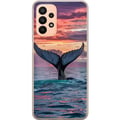 Miniatyrbilde 1 av 3: Kompatibelt Mobildeksel til Samsung Galaxy A23 Hvalfinne i solnedgang med tropisk himmel og stille hav-inspirert design med rolig energi og magisk st