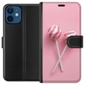 Pikkukuva 1 / 3: Yhteensopiva Lompakkokotelo Apple iPhone 12 mini Vaaleanpunaiset tikkarit ja karkkidesign – Söpö pastellikuvio trendikkäille asusteille