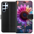 Pikkukuva 1 / 3: Yhteensopiva Lompakkokotelo Samsung Galaxy S22 Ultra 5G Hohtava irisoiva kukka vaaleanpunaisen, violetin ja kullan sävyissä pehmeää bokehia ja valoki