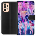 Pikkukuva 1 / 3: Yhteensopiva Lompakkokotelo Samsung Galaxy A33 5G Kosminen neonympäristö, jossa on K-popista inspiroitunut tyttöryhmä futuristisessa lavastuksessa