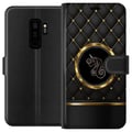 Miniatyrbillede 1 af 3: Kompatibel Tegnebogsetui til Samsung Galaxy S9+ Emblem med enhjørning i sort og gylden kontrast