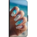 Miniatyrbild 2 av 2: Kompatibelt Plånboksfodral till Samsung Galaxy A20s Nageldesign illustration – Blå glitter med blomma havsinspirerat motiv