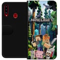 Miniatyrbild 1 av 2: Kompatibelt Plånboksfodral till Samsung Galaxy A20s Minecraft mobilskal med skog och figurer i pixelstil