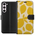 Pikkukuva 1 / 3: Yhteensopiva Lompakkokotelo Samsung Galaxy S23+ Sitrus sitruunat sitruunaprintti keltainen hedelmä keittiö kesä retro design kuvio inspiraatio raikas