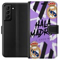Miniatyrbild 1 av 3: Kompatibelt Plånboksfodral till Samsung Galaxy S21+ 5G Lila Hala Madrid design med klubbemblem och kraftfull sportgrafik perfekt för fotbollsfans som