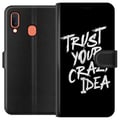 Pikkukuva 1 / 2: Yhteensopiva Lompakkokotelo Samsung Galaxy A20e Mustavalkoinen tekstisuunnittelu, jossa on viesti Trust Your Crazy Idea voimakkaalla sivellintyylillä