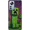 Miniatyrbillede 1 af 3: Kompatibel Mobilcover til Xiaomi 12 Pro Blokagtig grøn figur i pixeleret fantasiverden med træer, huse og dyr i retrospilmiljø