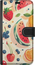 Pikkukuva 3 / 3: Yhteensopiva Lompakkokotelo Samsung Galaxy A52s 5G Leikkisä kuvitus hedelmäkuviosta, jossa on vesimelonia, sitrushedelmiä ja marjoja