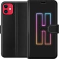 Pikkukuva 1 / 3: Yhteensopiva Lompakkokotelo Apple iPhone 11 Minimalistinen neonkirjain H värinvaihtavassa valossa mustaa taustaa vasten