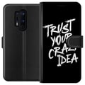 Miniatyrbild 1 av 3: Kompatibelt Plånboksfodral till OnePlus 8 Pro Svartvit textdesign med budskapet Trust Your Crazy Idea i kraftfull penselstil som inspirerar mod kreat