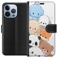 Miniatyrbillede 1 af 4: Kompatibel Tegnebogsetui til Apple iPhone 13 Pro Sød stak af kawaii-dyr i pastelfarver, charmerende skitseret illustration, perfekt til dig, der kan