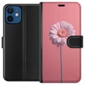Pikkukuva 1 / 3: Yhteensopiva Lompakkokotelo Apple iPhone 12 mini Yksinkertainen vaaleanpunainen kukka vaalealla taustalla elegantti minimalistinen design täydellinen