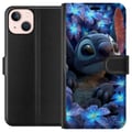 Miniatyrbild 1 av 3: Kompatibelt Plånboksfodral till Apple iPhone 13 Stitch Among Blue Blossoms Drömlik blå design med Stitch bland blommor i nattljus och mjuk känsla