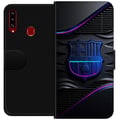 Miniatyrbild 1 av 2: Kompatibelt Plånboksfodral till Samsung Galaxy A20s FC Barcelona-emblem i neonblått och rosa med futuristisk metallkänsla
