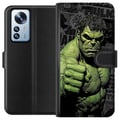 Miniatyrbillede 1 af 3: Kompatibel Tegnebogsetui til Xiaomi 12 Pro Hulk-motiv i tegneseriestil, kraftfuldt design med grønne nuancer til Marvel- og superheltefans