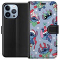 Pikkukuva 1 / 4: Yhteensopiva Lompakkokotelo Apple iPhone 13 Pro Disney Stitch -joulukuvio – suloinen Stitch-joulumalli, jossa on tonttulakit, poronsarvet ja sininen
