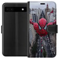 Pikkukuva 1 / 3: Yhteensopiva Lompakkokotelo Google Pixel 6a Spiderman kaupungin yllä Marvel-supersankari toiminta kaupunkisiluetti heiluva dynaaminen sarjakuvasankar