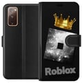 Miniatyrbild 1 av 3: Kompatibelt Plånboksfodral till Samsung Galaxy S20 FE Minimalistisk Roblox-symbol i svart och silver med gyllene krona och lyxig gamerestetik