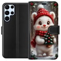 Pikkukuva 1 / 3: Yhteensopiva Lompakkokotelo Samsung Galaxy S22 Ultra 5G Joulukarhu punainen pipo suloinen karhu pieni kuusi kawaii kodikas talvi metsä juhlava joulu