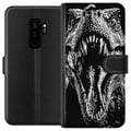 Miniatyrbillede 1 af 3: Kompatibel Tegnebogsetui til Samsung Galaxy S9+ T-Rex brøl dinosaur episk sort-hvidt forhistorisk bæst voldsomt brøl monster kunst illustration plaka