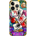 Miniatyrbild 1 av 3: Kompatibelt Mobilskal till Apple iPhone 14 Pro Lucky Hands casino pop art design med spelkort tärningar körsbär och retroinspirerad färgstark stil