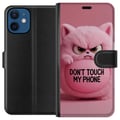 Miniatyrbilde 1 av 3: Kompatibelt Lommeboketui til Apple iPhone 12 Humoristisk rosa katt med teksten Don’t Touch My Phone – et morsomt og trendy motiv som passer perfekt s