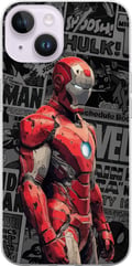 Miniatyrbild 1 av 3: Kompatibelt Mobilskal till Apple iPhone 14 Iron Man illustration i röd rustning med serietidningsbakgrund kraftfullt motiv för filmfans