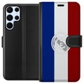 Pikkukuva 1 / 3: Yhteensopiva Lompakkokotelo Samsung Galaxy S22 Ultra 5G Trikolorista inspiroitunut urheiludesign sinisenä, valkoisena ja punaisena – voimakas jalkapa