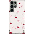 Miniatyrbild 1 av 3: Kompatibelt Mobilskal till Samsung Galaxy S23 Ultra Cherry Hearts and Bows med körsbär rosa rosetter och hjärtan i charmig och gullig design