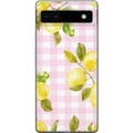 Pikkukuva 1 / 3: Yhteensopiva Puhelinkuori Google Pixel 6a Sitruunanpunainen gingham-kuvio – sitruunakuvio, jossa on vaaleanpunainen ruutukuvio pastellisessa ja kesäi