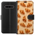 Miniatyrbillede 1 af 3: Kompatibel Tegnebogsetui til Samsung Galaxy S10+ Croissantmønster med gyldenbrune franske bagværk beige baggrund caféinspireret illustration i elegan