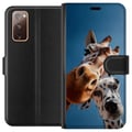 Miniatyrbild 1 av 3: Kompatibelt Plånboksfodral till Samsung Galaxy S20 FE Giraffe Dalmatian Duo motiv med rolig närbild på giraff och dalmatiner i soligt perspektiv