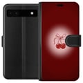 Pikkukuva 1 / 3: Yhteensopiva Lompakkokotelo Google Pixel 6a Cherry Bow -kirsikkadesign rusettikoristeella romanttisessa retrotyylissä, punainen väri ja vintagehenkis