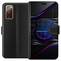Miniatyrbild 1 av 3: Kompatibelt Plånboksfodral till Samsung Galaxy S20 FE FC Barcelona-emblem i neonblått och rosa med futuristisk metallkänsla