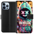 Pikkukuva 1 / 3: Yhteensopiva Lompakkokotelo Apple iPhone 13 Pro Max Neonvärinen Roblox-henkinen hupparihahmo, jossa on hohtavia tehosteita ja energinen tausta, voima