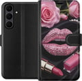 Miniatyrbillede 1 af 3: Kompatibel Tegnebogsetui til Samsung Galaxy S25 FE pink glitter læber makeup diamanter roser neglelak mode glamour skønhed plakat lyserøde læber kuns