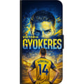 Miniatyrbillede 3 af 3: Kompatibel Tegnebogsetui til OnePlus 9 Pro Fodboldplakat af Viktor Gyökeres i gul-blå farveskala med dramatisk stadionbaggrund, sportsillustration ti