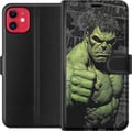 Pikkukuva 1 / 3: Yhteensopiva Lompakkokotelo Apple iPhone 11 Hulk-aihe sarjakuvatyyliin, voimakas design vihreän sävyillä Marvelin ja supersankarien faneille