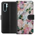 Miniatyrbilde 1 av 3: Kompatibelt Lommeboketui til Huawei P30 Pro Pastellmarmor med blomster, blader og subtile gylne detaljer i en myk komposisjon