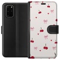 Pikkukuva 1 / 3: Yhteensopiva Lompakkokotelo Samsung Galaxy S20+ Kirsikkasydämet ja rusetit, joissa on kirsikoita, vaaleanpunaisia rusetteja ja sydämiä viehättävässä