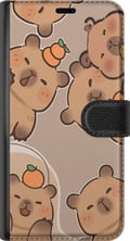 Pikkukuva 3 / 3: Yhteensopiva Lompakkokotelo Apple iPhone 12 Suloiset kapibaarit lämpimissä sävyissä appelsiinien ja iloisten ilmeiden kanssa
