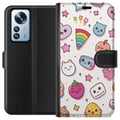 Pikkukuva 1 / 3: Yhteensopiva Lompakkokotelo Xiaomi 12 Pro Kawaii-doodle-kollaasi, jossa on söpöjä hahmoja, hedelmiä, tähtiä, sydämiä, pastellivärejä ja leikkisää sar